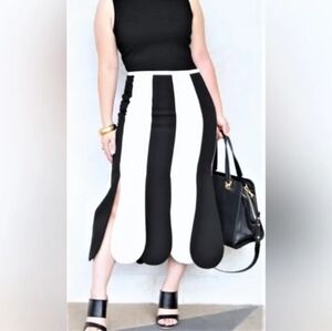 Victoria Beckham Black and White Asymmetrical Midi Skirt